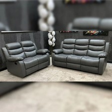 Roma | Grey | Leather Recliner Sofa 3+2 Seater With Cup Holders | SPECIAL OFFER