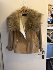 River Island Biker Jacket With Faux Fur Collar Size 10