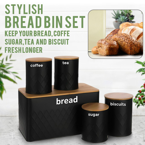 5pc black bread bin - bread,