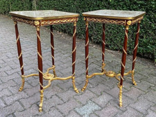 Tables Louis XVI Mahogany Pair (2) with Marble Tops and Bronze Mounts Elegant