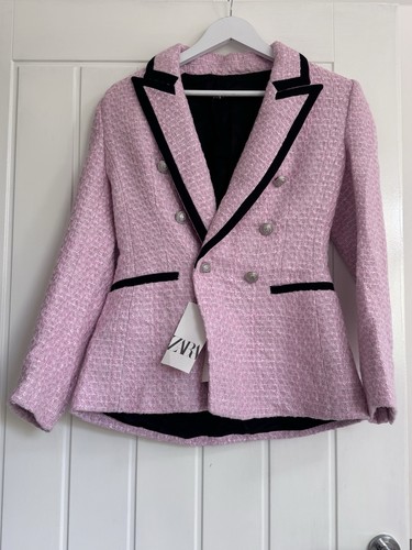 Zara pink tweed blazer with - pink,