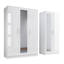 White High Gloss 2/3 Door Wardrobe with Hanging Rails Bedroom Furniture 2 Set 