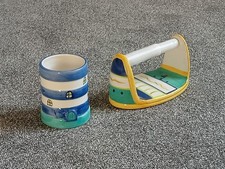 Hand-Painted Toilet Roll Holder and Tumbler in a seaside theme. 