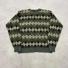 Vintage Knitted Jumper argyle patterned grandad knit sweater Men's 2XL