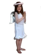 GIRLS ANGEL COSTUME VELOUR HALO WINGS CHRISTMAS NATIVITY FANCY DRESS SCHOOL PLAY