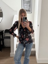 Lily & Lionel Black Stardust Joni Blouse Top Size Small Long Sleeve Sheer Print