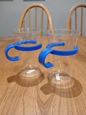 Bodum Bistro Nouveau Tall Tea Coffee Glasses Cups with Blue Handles x 2