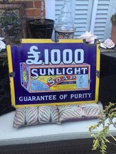 Real Large Antique Victorian Cast Iron Enamelled Sunlight Soap Advertising Sign