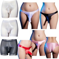 Men's Shiny Silky Briefs Glossy Sheer See Through Panties Penis Cover Underwear