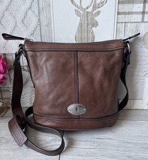 FOSSIL Vintage Maddox Brown Leather Top Zip Bucket Crossbody Bag Handbag
