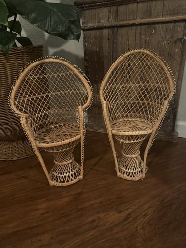 Pair vintage wicker peacock - wicker,