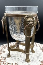 Vtg Brass Lion Head Candle