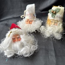 Vintage 3 x Santa Claus Face Head Christmas Ornament Old World Curly Beard 