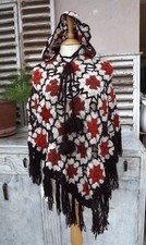Vintage 1970s Crochet Wool Poncho,One Size