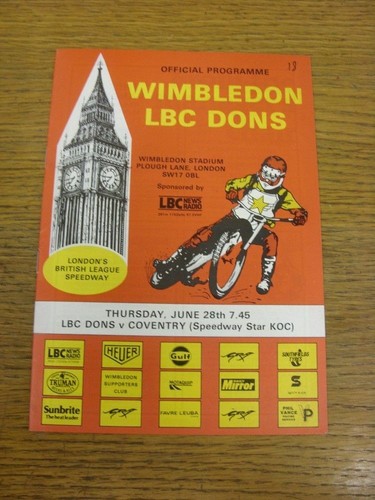 1984 speedway programme - 28/06/1984,