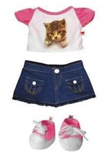 Design bear denim cat outfit - design, a