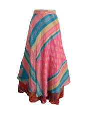 Long Sari Silk Wrap Skirt S