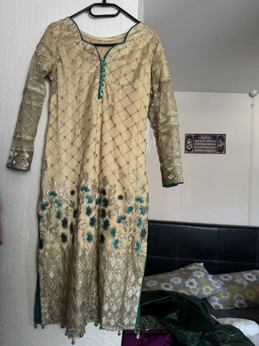 Gold and teal embroidered long - and,