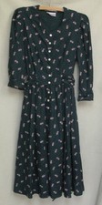 Vintage Richards tea dress midi floral  green prairie style  size 8