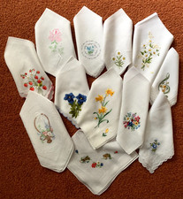 12 swiss Handkerchiefs Hankies Embroidered White Cotton  Lot unused
