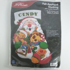 J & P Coats Felt Applique Stocking Kit 28134 Santa's Pals Christmas Holiday 1998