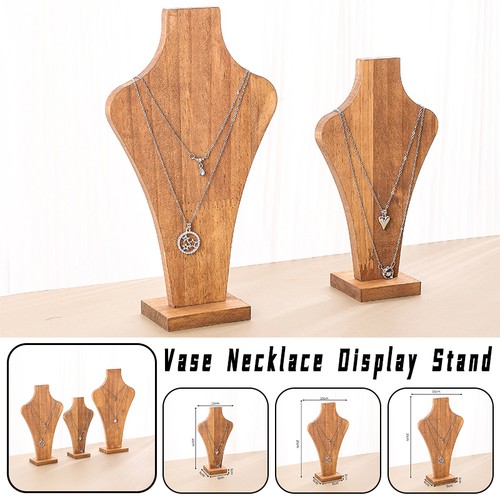 Wooden vase necklace display - wooden,