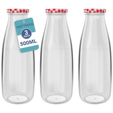 HEFTMAN Heftman Glass Milk Bottles Airtight Gingham Lids 500mL 1Litre 3 Pack