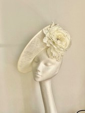 large ivory white saucer disc hat fascinator Wedding Royal Ascot Kentucky Derby