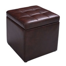 Faux Leather Storage Ottoman