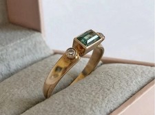 Cute Vintage USSR Soviet Russian 583 14K ROSE GOLD RING Emerald & CZ SIZE 8.5