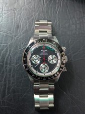 Alpha Manual Wind Chronograph Black Big Red Paul Newman Dial Watch