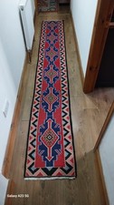 Fine Vintage Traditional Hand Made Oriental Wool Red Blue Kilim Runner 321x46cm