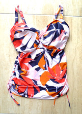LADIES FANTASIE SIZE 32FF RED ORANGE & WHITE UNDERWIRED UNPADDED TANKINI TOP
