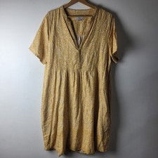 NEXT Women Size 14 Yellow White Floral Print Linen Blend Dress Summer Holiday