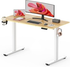 SANODESK 120 x 60 Electric Standing Desk White Frame Maple Desktop