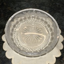 Edinburgh Scotland Crystal Cut Glass Low Bowl Open Butter Dish Thistle Pattern