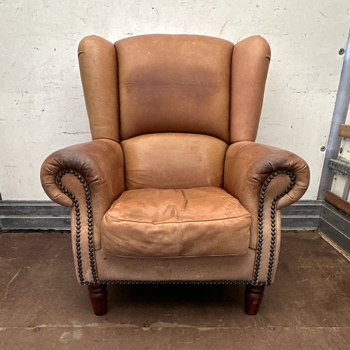 Tan leather wingback armchair - tan,