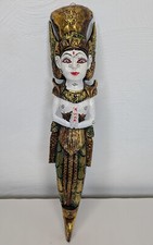 Vintage Balinese Hand Painted Gilded Wood Relief Carving Of Sita Large 24in Tall