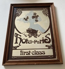VINTAGE HOTEL DE PARIS FIRST CLASS PRINTED MIRROR SHABBY CHIC RARE MUCHA ERA