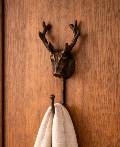 Brown stag head wall hook - stag,