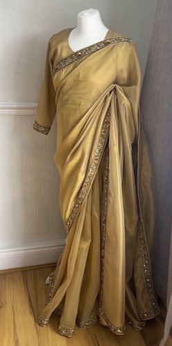 Women indian gold silk saree - gold,