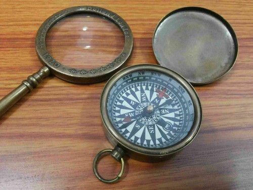 Antique brass magnifying - antique, glass