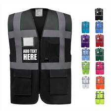YOKO Custom Printed Hi Vis Zipped Vest With Pockets, Personalised, 12 colours
