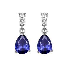 Ladies Sterling 925 Solid Silver Pear Cut Tanzanite and White Sapphire Earrings