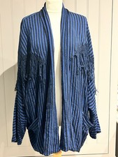 Hampstead Bazaar Tasseled Linen Mix Jacket One Size (Large) Blue Black Stripe