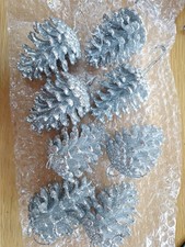 Festive Glitter Pine Cone Hanging Tree Decorations Set Of 8 Each 3inch Tall