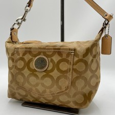 Coach Signature Nylon Handbag In Beige