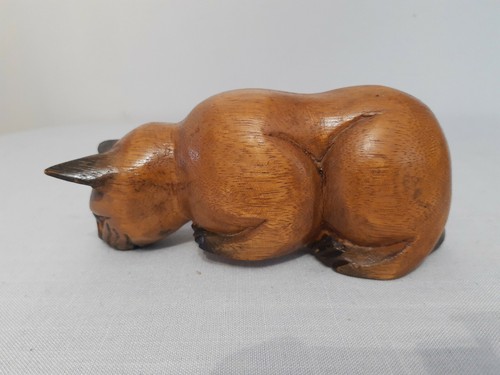 Vintage hand carved wood cat - carved,