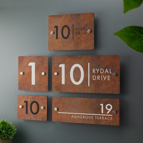 House number sign printed - house, rust