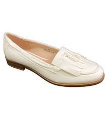 Ex M&S Women's Tassel Flat Slip On Loafers Shoes in White UK 6 #5736